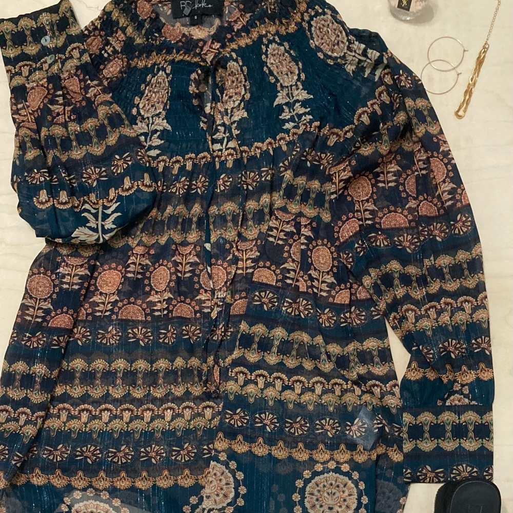 Bohemian mermaid blue see through detailed blouse